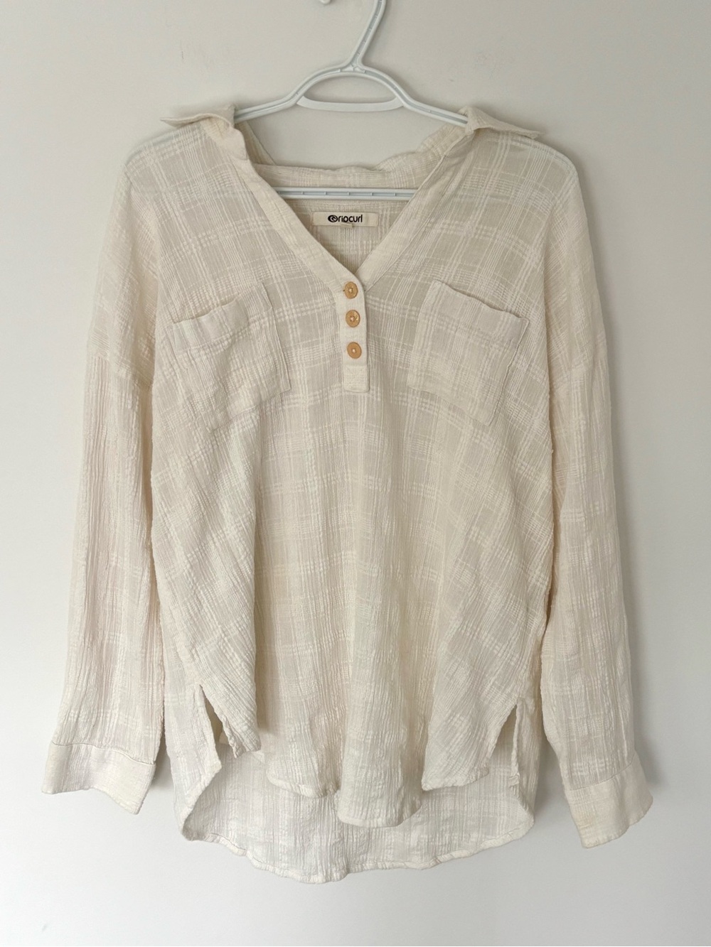 Rip Curl Cream Textured Button Swimsuit Coverup